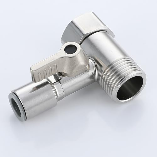 RO Feed Water Adapter Stainless Steel 3-Way T Connector with Shut Off Valve Plumbing Fitting BSP 1/2” Male & Female + 3/8” Push Fit Adapter
