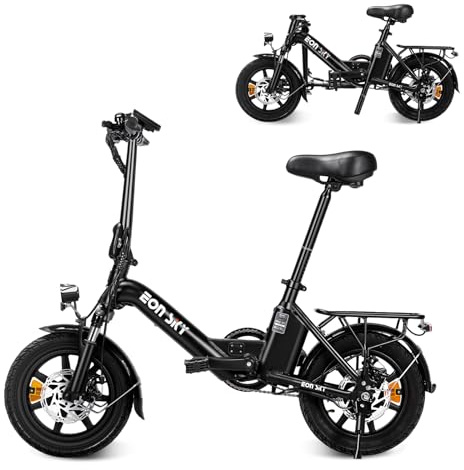EON SKY E14 Folding Electric Bike, 14 Inch Adult Commuter Ebike, 10.4Ah Battery, Up to 22 Miles Range, 6061 Aluminum Alloy Frame, Colour LCD Display, Dual Disc Brakes, Urban City Electric Bicycle
