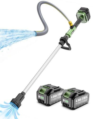 J-KU 21V Cordless Stick Water Transfer Pump - 720 GPH Portable Submersible Electric Sump Pump with 2 x 4.0Ah Batteries, 5-Ft Quick-Connect Hose for Pool Draining, Rain Barrel, Garden, Pond, RV