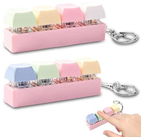 2Pcs Keyboard Fidget Toy, Fidget Toys, Quality and Built to Last, Fidgets Toy, Portable Fidgets Keyboard with Keychain, Functional Gifts for Adults and Kids (Pink Base)