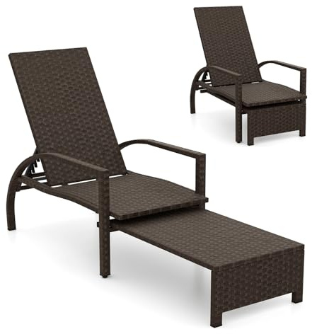 COSTWAY Rattan Sun Lounger, 5/6-Level Adjustable Garden Chaise Lounge Chair Sunbed with Retractable Footrest, Outdoor Wicker Recliner Chair for Patio Balcony Poolside (Mixed Brown, Rattan)
