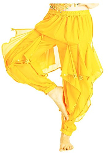 MUNAFIE Sarouel de danse du ventre – Pantalon de costume tribal pour femme, taille haute, tissu extensible doux, jaune