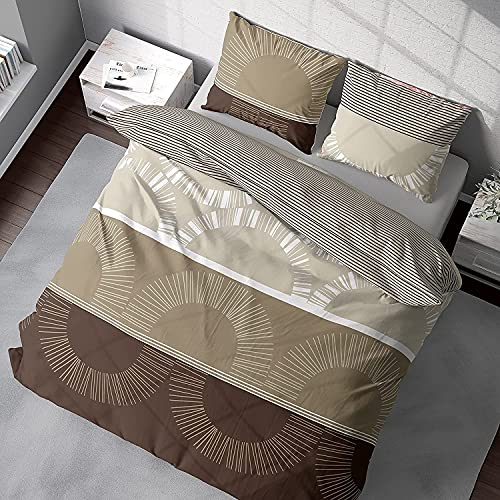 DILIOS Premium Bettwäsche 155x200 – 100% Baumwolle, ÖKO-TEX Zertifiziert, Renforcé, Atmungsaktiv & Antiallergisch, mit Reißverschluss, 2teilig – Bettbezug + Kissenbezug 80x80, Hellbraun, Braun