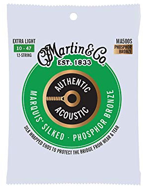 Martin Authentic Acoustic® Marquis® Silked Guitar Strings – Phosphor Bronze, Medium Gauge | Warm, Balanced Tone with Bridge Protection | Silk-Wrapped Ball Ends