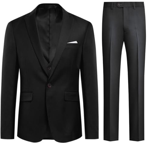 Trajes para Hombre Traje de Esmoquin de Boda Slim Fit de 3 Piezas para Hombres Un botón Traje Formal Chaqueta Blazer Chalecos Pantalones Negro M