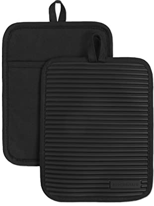 KitchenAid Kitchen Aid Ribbed Soft Silicone Pot Holder Set, 7x9, Onyx Black