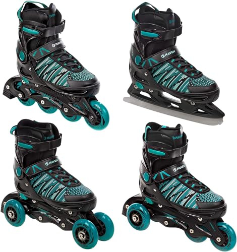 4-i-1 inlineskateboard/trisker/rullskor/skridskor Raven Vella svart/mint justerbar (svart/mint, 33–36 (20 cm–22,5 cm))