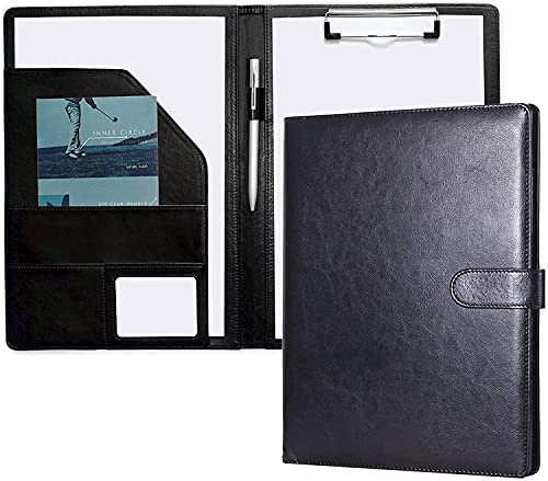 Mymazn Cartella Porta Documenti A4 PU Pelle Cartella Portadocumenti A4 Cartellina Portadocumenti, Porta Blocco con Pinza Blocco Appunti PU Pelle (Nero)
