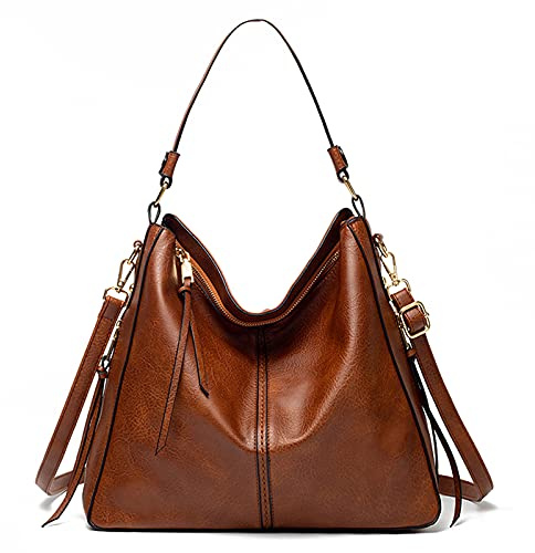 FANDARE Damen Handtasche Frauen Umhängetaschen Schultertasche PU Leder Tote Beutel Schultertasche für Mädchen Alltag Büro Schule Ausflug Shopper Hobo Tasche Braun