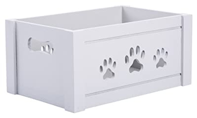 green leaves Small Grey Wooden Dog Toy Box, Paw Cutout Crate Gift Hamper