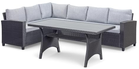 Out & Out Original Black Stockholm 5-Seater Rattan Corner Lounge Set w/Table (Up to 6 Seats) - Modern, Polyrattan, Maintenance-Free Outdoor Furniture