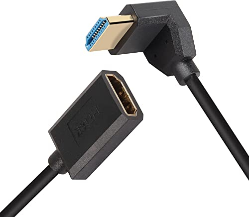 PNGKNYOCN Cable corto HDMI 8K, 1 pies/0,3 m, cable de extensión HDMI 2.1 macho a hembra de 90 grados, compatible con 8 K a 60 Hz, HDR dinámico, HDCP 2.2 y 2.3, eARC (curva arriba)