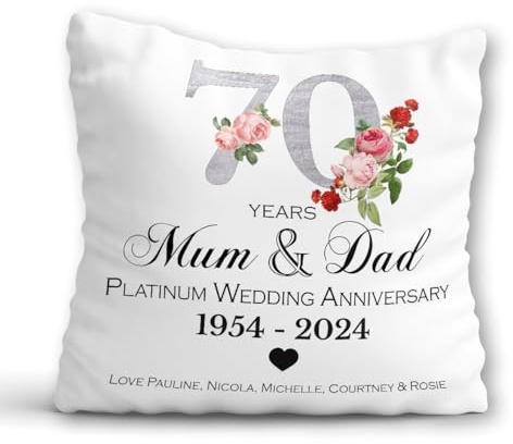 70th Wedding Anniversary Gift - Personalised 70th Anniversary Cushion - 70 Years Marriage Pillow with Custom Names - Platinum Wedding Present for Parents Grandparents Special Gift for Couple