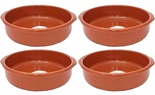 Acan Tradineur - Pack de 4 Cazuelas Redonda de Barro - Apta para vitro y Horno - Ideal para guisos y asados caseros - Ø 30 cm