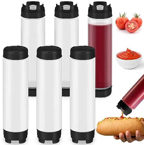 Sabary 6 Pcs 16 oz Condiment Squeeze Bottles, Inverted Plastic Squeeze Bottle for Sauces and Liquids, Leak Proof Refillable Condiment Bottles for Ketchup Oil Restaurants, Kitchen Use (Black)(Black)