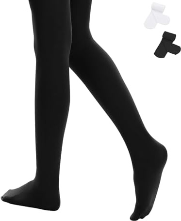 Century Star Toddler Girls Footed Tights 2 Pack White Black 4-6 Years