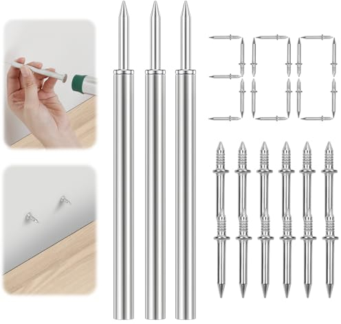 DAOUZL Doppelköpfige Nägel, 300 Stück Nahtloser Nagel mit Doppelköpfigem Sockelfaden, Nahtloser Nagel Sockelleisten Nägel für Sockelleisten ohne Spuren, mit 3 Nagelspezifischen Hülsenwerkzeug