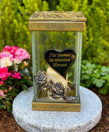 Lampada funeraria con porta in oro 24 cm H. - candela funeraria decorativa con candela senza base