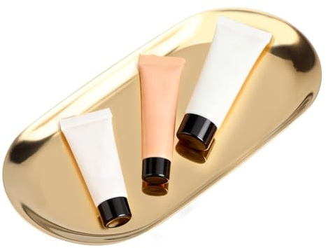 Vassoio Decorativo in Acciaio Inossidabile 18cm/23cm Stile Nordico Ovale da Appoggio Piatto per Torta Specchio Cosmetici Espositore per Gioielli per Cucina Bagno Soggiorno(23cm Gold)