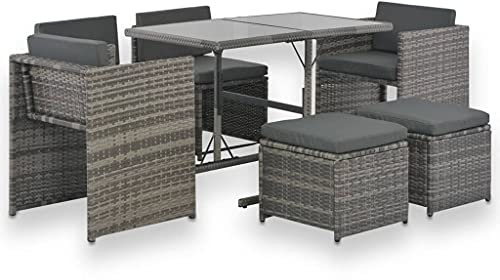 QZZCED Juego de muebles de balcón, muebles de jardín, juego de 7 piezas, conjunto de comedor de jardín con cojines de ratán gris para jardines, terrazas, balcones