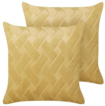 Beliani Set di 2 cuscini in tessuto di pelliccia sintetica gialla 45 x 45 cm