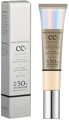 Cc Crème, Fluide Fond De Teint Couvrant Imperfections, Durable Maquillage Nude Hydratant Cc Crème, Anticernes, Anti-Terne Et Anti-Rougeurs, Fini Semi-Mat, Cc Cream With Spf 50+ (1PC, 30ML)