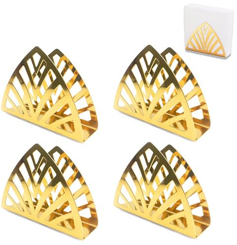 Portatovaglioli, 4 pezzi, in acciaio inox, triangolo, in metallo, antiscivolo, per piani di lavoro, tavoli da pranzo, oro