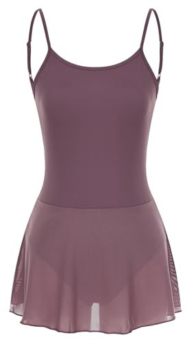 Jhaoyu Damen Ballettkleid Ärmellos Balletttrikot Tanzkleid Tanzbody Mit Chiffon Rock Ballettkleidung Gymnastikanzug Tanz Kostüm Dunkelviolett XXL