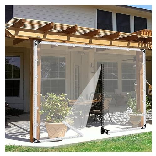 VagxTbs Transparent Gazebo Tarpaulin with Eyelets PVC Windproof Curtain 420g/㎡ Waterproof Tarpaulin Divider Curtain With 1 Zip for Outdoor Garage (3x3m/9.84x9.84ft)