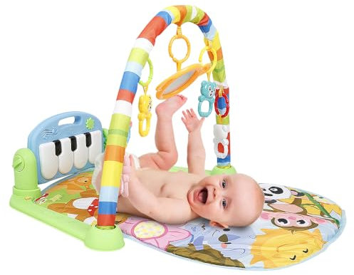 OHMG 3 IN 1 Piano-Gym Spieldecke,Krabbeldecke mit Musik und Lichtern,Spielmatte mit Spielbogen abnehmbarem Babyspielzeug, Bauchzeit Activity Decke für Kleinkinder ab der Geburt