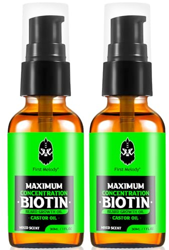 First Melody Beard Oil,Maximun Thickening Biotin, with Castor Oil and Argan & Jojoba Oils, Promotes Beard Growth, Styles, Strengthens & Softens Beards & Mustaches,1 Ounce*2（2 Pack）