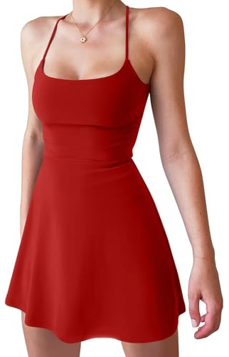 ThreeH Vestido de Verano Mujer con Pantalón Corto Sin Mangas | Tirantes Ajustables, Pantalón Corto Incorporado