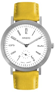 Aristo damarmbandsur – färg: gul – sandblästrad rostfritt stål fodral – Ø 35 mm – mineralglas – schweizisk Ronda kvartsrörelse 1069 med decentrisk sekund, läderarmband i gult – Made in Germany, GUL