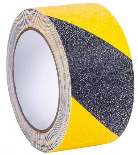 Halkfria tejpremsor med självhäftande lim, 1 rulle 5 cm x 5 m trappstegs-tejp, antihalk-tejp, hög dragkraft (svart) (svart/gul)