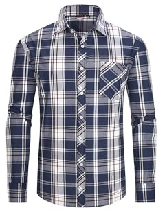 JupiterSecret Camicia Casual da Uomo in Cotone a Quadri con Bottoni, Camicia da Abito da Lavoro, con Taschino sul Petto
