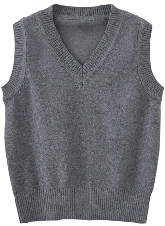 Mjjsk Ragazze Ragazzi Maglione Gilet Senza Maniche Scollo a V Maglione Lavorato A Maglia Unisex Bambini Scuola Classica Maglieria Moda Gilet Casual Maglia Canotta, A-6-grigio scuro, 5-6 Anni