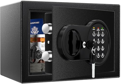 Mitlvge Safe Box with Fireproof Waterproof Bag, Home Safe with Keys & Pass Code & Wall Mount Kits, Money Safe with Smart Alert System for Money, Jewelry, and Documents, 0.5 Cu ft