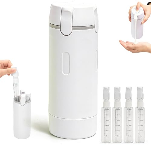 Zouwel 4-in-1 Travel Dispenser Bottles Set: Refillable,Leak Proof Squeeze Bottles for Toiletries-Portable Travel Containers for Shampoo,Lotion,Conditioner & Cream (White)