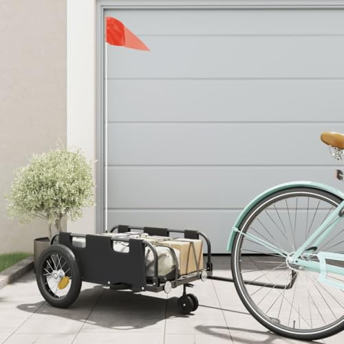 Genérico Remolque para Bicicletas Hierro y Tela Oxford Negro, Remolques para Bicicletas Negro,94185