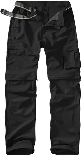 Jessie Kidden Mens Cargo Trousers Summer Casual Lightweight Waterproof Convertible Quick Dry for Work Hiking Walking Shorts Pants, 29, 1 Black