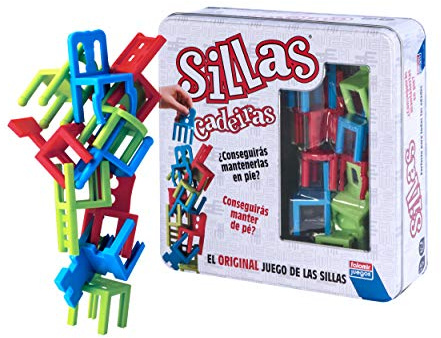 Falomir - Juego de Mesa Sillas, Prueba de Habilidad y Psicomotricidad Fina, 2 Jugadores, 33 Piezas Coloridas de Metal, Multicolor