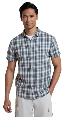 Mountain Warehouse Weekender Short Sleeved Mens Shirt - 100% Cotton Shirt, Lightweight Casual Shirt, Breathable, Comfortable Top - for Walking, Camping & Travel Light Grey 4XL