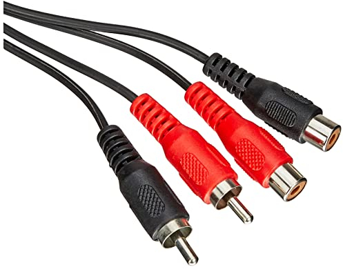 PremiumCord Câble RCA 2m, 2X Fiche vers 2X Prise, Câble d'Extension Audio, Audio Stéréo, pour TV, Téléphones Portables, Mp3, HiFi, Couleur Noir