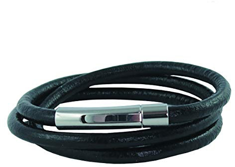 König Design Lederkette Lederhalsband Lederarmband Glatt 5 mm Herren Halskette Schwarz 45 cm lang mit Hebeldruck Verschluss Silber Rund