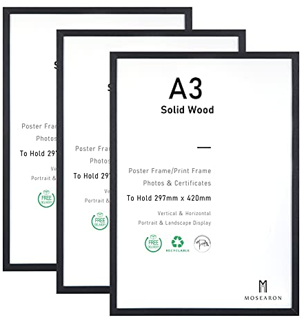 ATOBART A3-Zertifikat-Bilderrahmen, 3er-Pack schwarzer Holz-Bilderrahmen mit Plexi-glass für Wandmontage-Display, 29,7x42 cm, 3er-Set