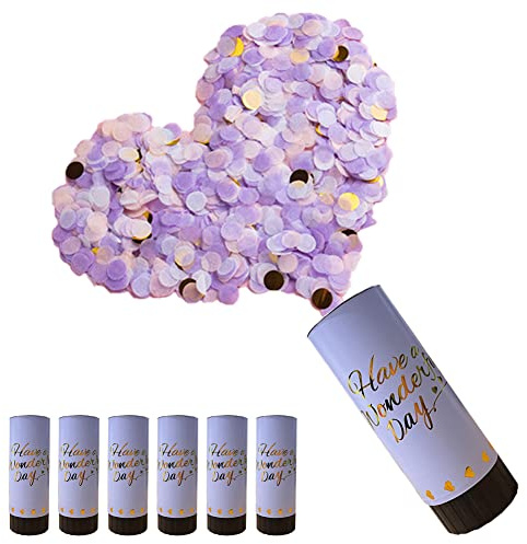 DEARLIVES 6 Pcs Purple Confetti Cannons, Biodegradable Confetti Wedding Party Poppers 11cm with Twisting Black Turntable to Left for Graduation Bridal Anniversary New Year Celebration Supplies