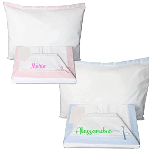 Lenzuolino Nome Personalizzato Carrozzino Neonato Set 3Pz. Lettino Ricamato Regalo Bimbi Nascita Coordinato Completo Vari Colori | Made in Italy