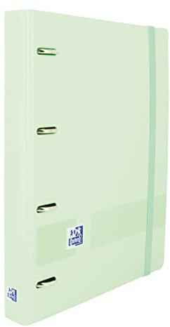 Oxford Live & Go, raccoglitore A5, in plastica Polyfoam, 4 anelli, chiusura con gomma, include ricambio Dots e foglio di adesivi, 24 x 21,3 cm, colore ghiaccio menta