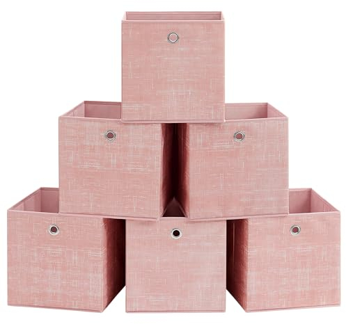 SONGMICS Storage Boxes, Set of 6 Non-Woven Fabric Boxes with Handles, 30 x 30 x 30 cm, Fit Cube Storage Unit, for Shelves, Foldable, Clothes Organisers, Jelly Pink RFB006R01