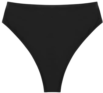 Colloyes Women's High Waisted High Cut Thong Bikini Bottom, Black, Medium
